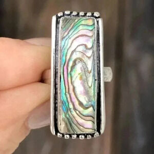 SIZE 6 Rectangle Abalone 925 Sterling Silver Ring NWT